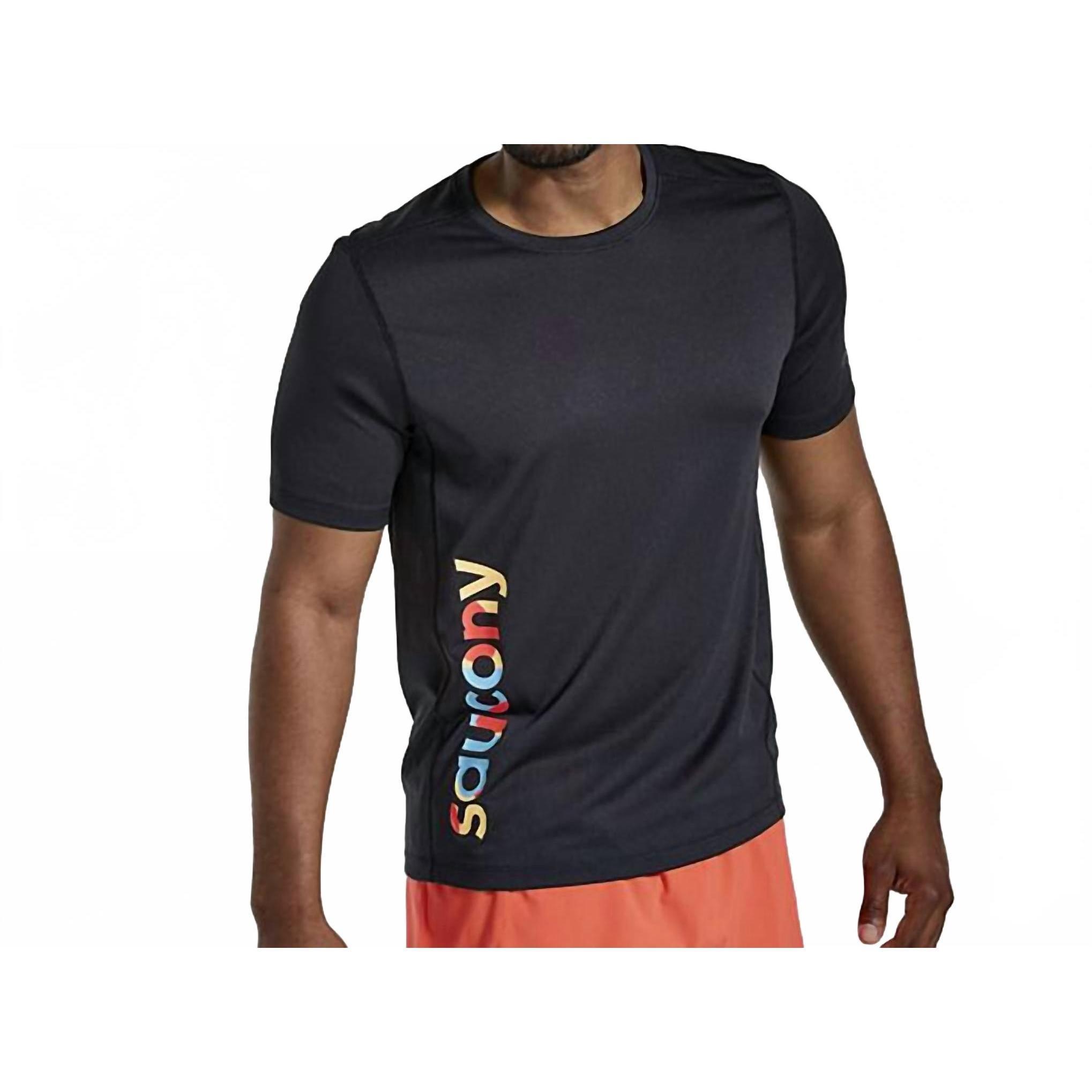 New Saucony Stopwatch Graphic Short Sleeve Top In Black Graphic